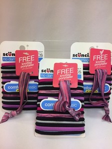 3 Scunci Hair Elastics No Damage Hair Tie Pink White Purple 53046