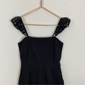 J. Crew 2 Black Cotton Eyelet Ruffle Sleeve Cropped Wide Leg Jumpsuit