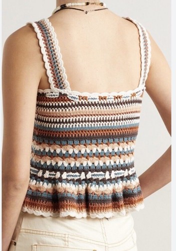 Ulla Johnson Zita Crochet Knit Boho Multicolor Stripe Crop Tank Top Size S - Bild 2 von 7