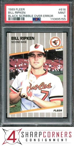 1989 FLEER #616 BILL RIPKEN BLACK SCRIBBLE OVER ERROR PSA 9