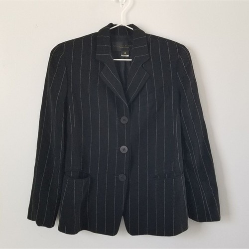 Vintage Donna Karan New York Black Pin Stripe Wool Blazer size 4 - Picture 5 of 9