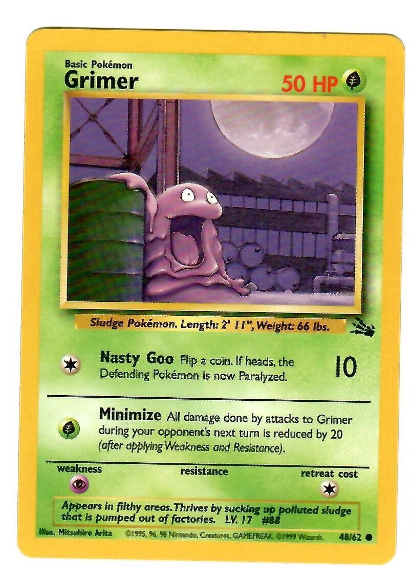 Pokémon Grimer Fossil Set 1999 48/62 NM original owner Common Never Played