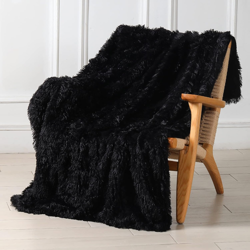 Decorative Extra Soft Faux Fur Throw Blanket 50" X 60",Reversible Fuzzy Long Hai