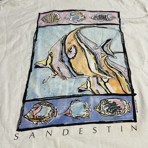 Vintage 90s T Shirt Fish Tropical Sandestin Fish Print USA Made Cyrk Mens XL - Picture 8 of 24
