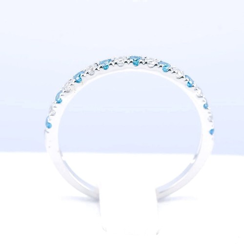 2MM Natural Blue Topaz Half Eternity Band 925 Sterling Silver Stackable Ring - Picture 4 of 6
