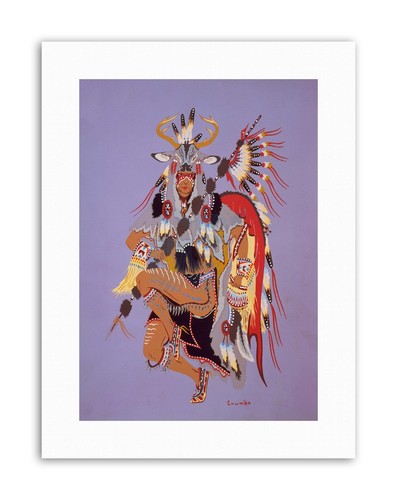 Native American Deer Dance Feather Painting Drawing Canvas Art Print - Picture 1 of 4