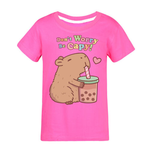 Kids Capybara T-Shirt Cute Animal Childrens Boys Girls Summer Casual Tops Tee UK - Picture 38 of 57