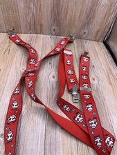 Vtg Christmas Suspenders Santa Claus West Germany Mens Red Elastic Gold X Back