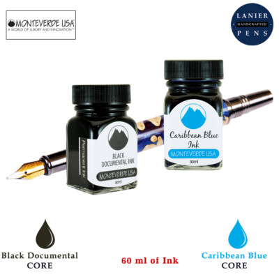 Monteverde 60ml Core Ink Bottle (30ml Black Documental, 30ml Caribbean Blue)