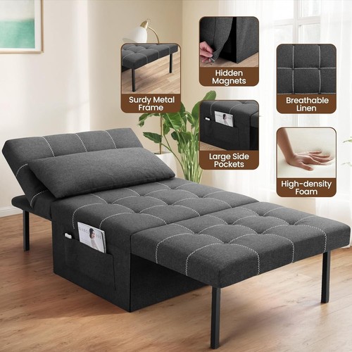 4 in 1 Convertible Sleeper Sofa Chair w/6-Level Adjustable Backrest Modern USA - Picture 11 of 61