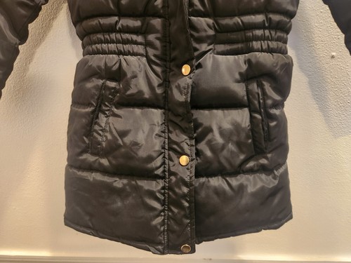 CI Sono Kids Girls SZ 10 Black Fur Lined Hood Full Zip Puffer Coat - Picture 3 of 8