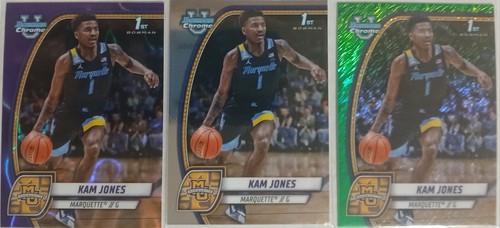 2024-25 Bowman U Kam Jones (3) 1st Card Lot. Grün, Purpur, Basis Marquette.