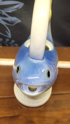 VINTAGE Eddie Bauer Fishing Angler  Rainbow Trout Spout Tea Pot Japan No Lid - Picture 9 of 10