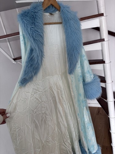 Scarlett Gasque Dressing Gown XS/S Blue Arctic Queen Belted Silk & Faux Fur - Picture 7 of 10