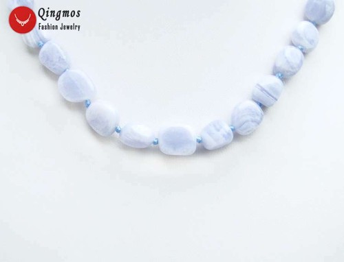 Trendy 8-10mm Baroque Natural Blue Lace Agate Necklace for Women 17'' Chokers - Picture 2 of 10