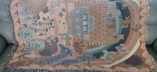 American Weavers Noah's Ark And All His Animals Throw Blanket Fringed 48 x 64 - Picture 9 of 10