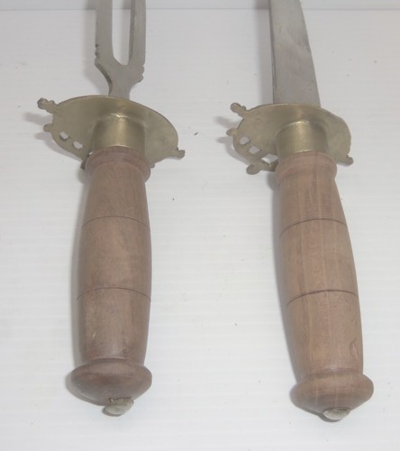 Juego de talla de carne tallada a mano vintage - cuchillo y tenedor - con funda - Imagen 14 de 20