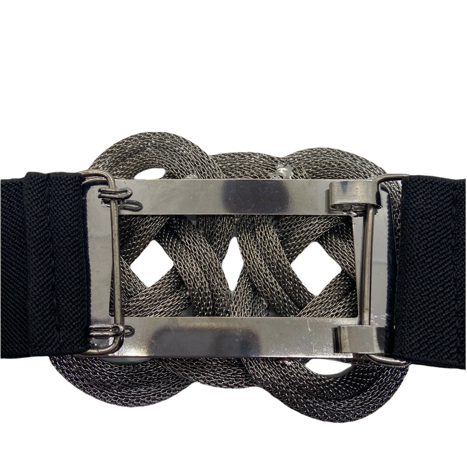 Elastic Belt Vintage 80s Women's Black Silver Ton… - image 3