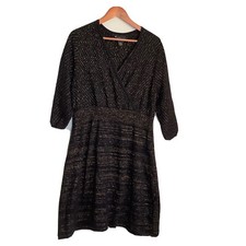 Lane Bryant Metallic Black & Gold Plus Size Surplice Sweater Dress Size 14/16