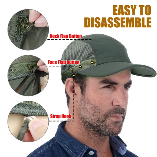 Foldable Fishing Hat Sun Cap with Neck Flap Face Cover UV Protection Women Men - Picture 8 of 16