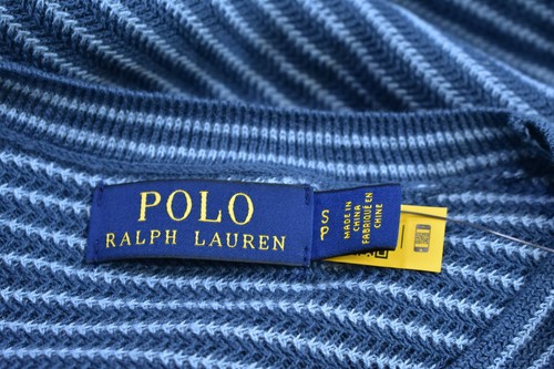 Polo Ralph Lauren Cotton & Linen Blend Jumper Sweater Blue Stripe Mens Small - Picture 7 of 10
