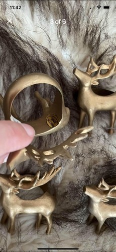 Vintage Aukey Gold Colored Reindeer Napkin Ring Holders Deer Lot 5 Christmas 3" - Picture 2 of 5
