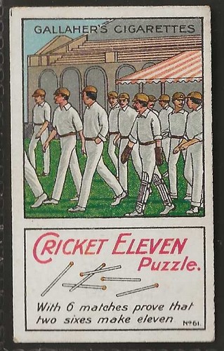 GALLAHER-TRICKS & PUZZLES SERIES 1913 (GREEN BACK)-#061- CRICKET ELEVEN PUZZLE - Picture 1 of 2