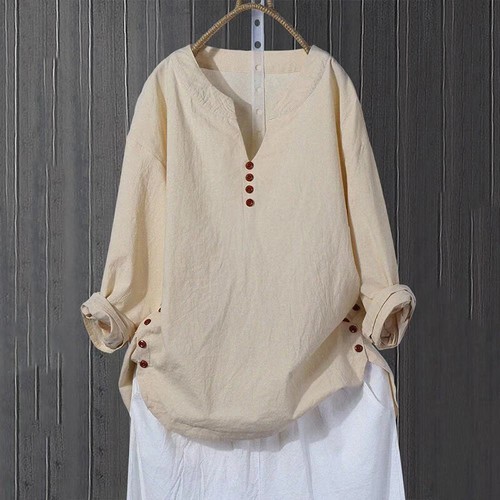 Plus Size Womens Cotton Linen Tunic Top T-Shirt Ladies Casual Baggy Blouse Tee - Picture 7 of 16