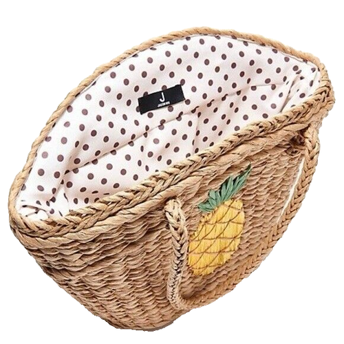 Jason Wu Pineapple Straw Mini Tote Bag Summer Travel Embroidered Tropical Beach - Picture 2 of 5