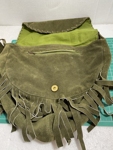 Genuine Soft Suede Leather Steve Madden Bohemian Shoulder Bag Antique Green - Picture 3 of 9