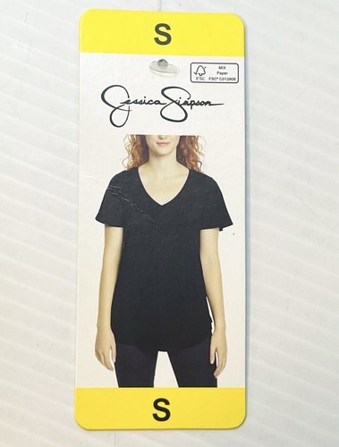 Jessica Simpson Women's V-Neck Top Short Sleeve Soft Tee Black Size Small NWT - Picture 6 of 10