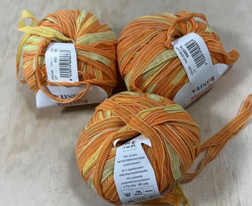 Lote de 3 Katia Bonita 3/8" de ancho cinta hilo naranja lima amarillo madeja - Imagen 2 de 4