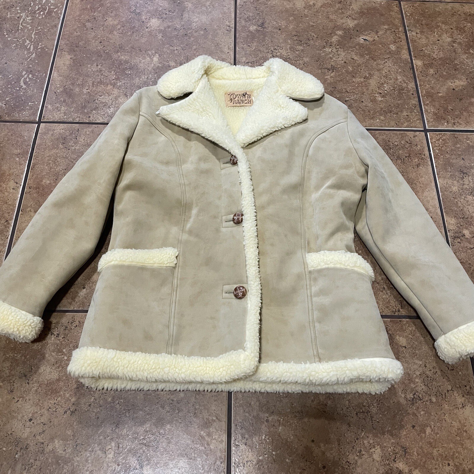 Vtg TOWN N RANCH Faux Suede Sherpa Shearling Coat… - image 2