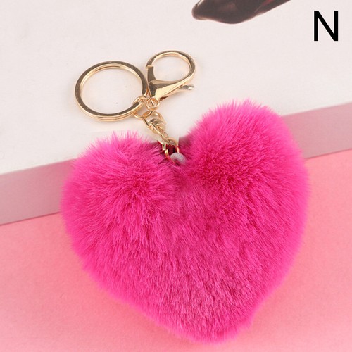 Love Heart Faux Fluffy Keyrings Plush Ball Women Bag Pendant Car Key Chain DIY - Picture 35 of 47