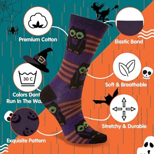 Damen Mädchen Happy Halloween Festlich Kürbis Motto Bunt Party Neuheit Socken - Bild 3 von 12
