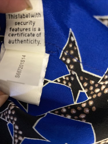 Diane Von Furstenberg Silk Top Zipper Accent Blouse Womens  Black Blue Size4 - Picture 10 of 12