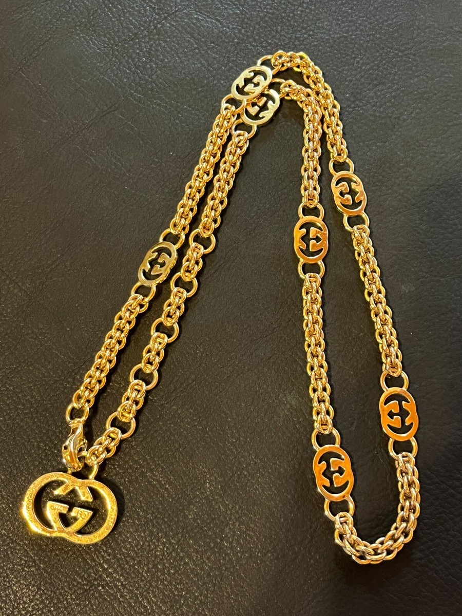 GUCCI BELT Chain AUTH Logo mark Vintage RARE Gold GG