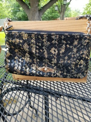 Elliott Lucca Black N Gold Leather Shoulder Bag