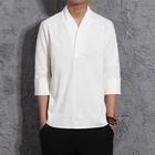 Mens Chinese Vintage Casual Cotton Linen Shirts Hanfu Tops T-shirt Traditional