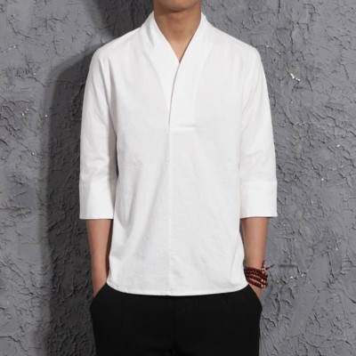 2PCS Mens Cotton Linen Chinese Style Retro Suits T-shirt Pants 3/4 Sleeve Loose 2PCS Mens Cotton Linen Chinese Style Retro Suits T-shirt Pants 3/4 Sleeve Loose