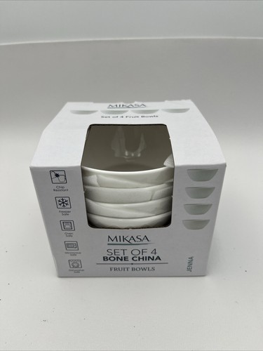 New Mikasa "Jenna" White Bone China Fruit / 4.25” Dessert Bowls Set of 4 - Picture 2 of 3