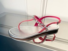PRADA 1Y793I Silver and Pink Flip Flop Sandal with crystals, size 37.5 US 7.5 