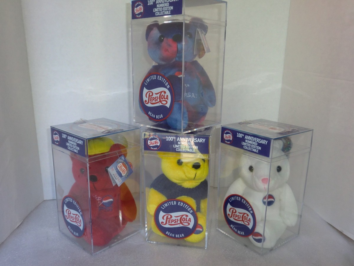 PEPSI ペプシコップス ピート ぬいぐるみ 日本製 Pepsi 100th Anniversary Beanie Baby Bears and Rabbit - Set of 4