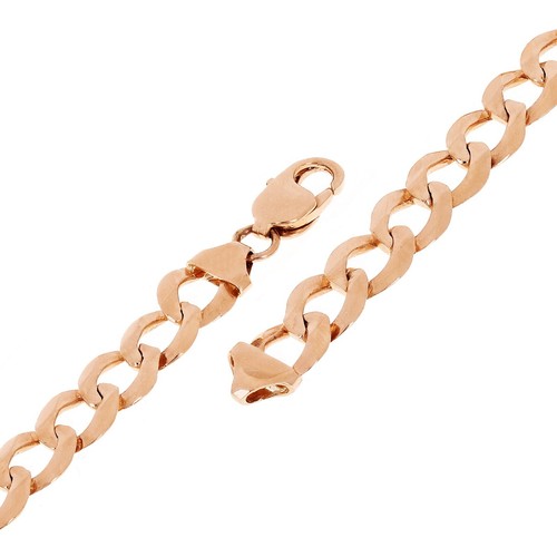 10 Karat Roségold Massiv Flach Kubanischer Bordstein Glied Kette Armband 8 Zoll 9 mm 15,2 Gramm - Bild 2 von 5