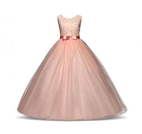 Neu Spitze Hochzeit lang dunkelblau Blumenmädchen Kleider Prinzessin Party Kinder Kleidung - Bild 11 von 11