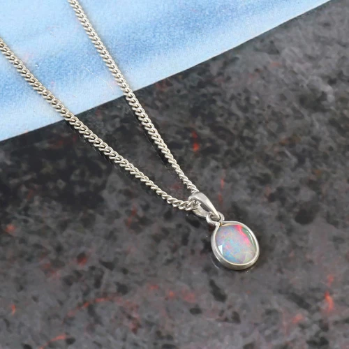 Elegant Opal Blue  Sterling Silver Pendant Birthstone Jewelry   J-123