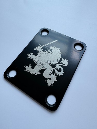 Custom Made Royal Lion Neck Plate With 4P Screws For Your Guitar or Bass - Black - Picture 5 of 9