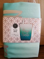 Modern Expressions Tote Bag, No More Plastic, Teal/white ombre