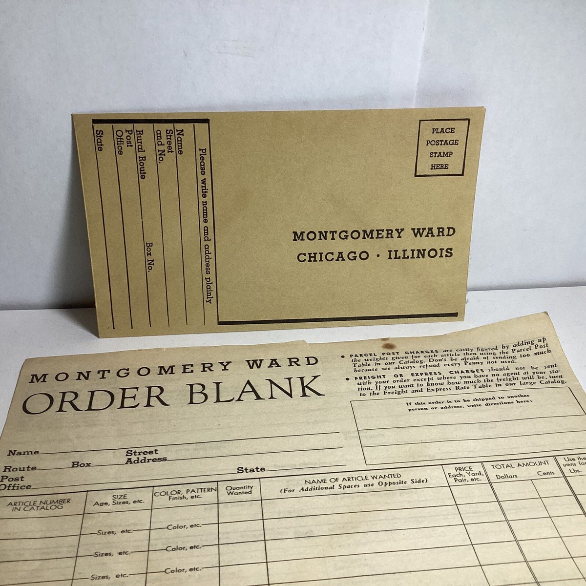 VERY VINTAGE 1940's-50's MONTGOMERY WARD CATALOG ORDER BLANK WITH