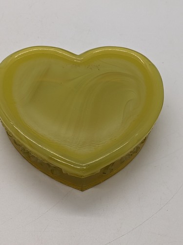 Degenhart Yellow Custard Glass Heart Trinket / Dresser Box & Lid ~ Glows Orange! - Bild 11 von 17